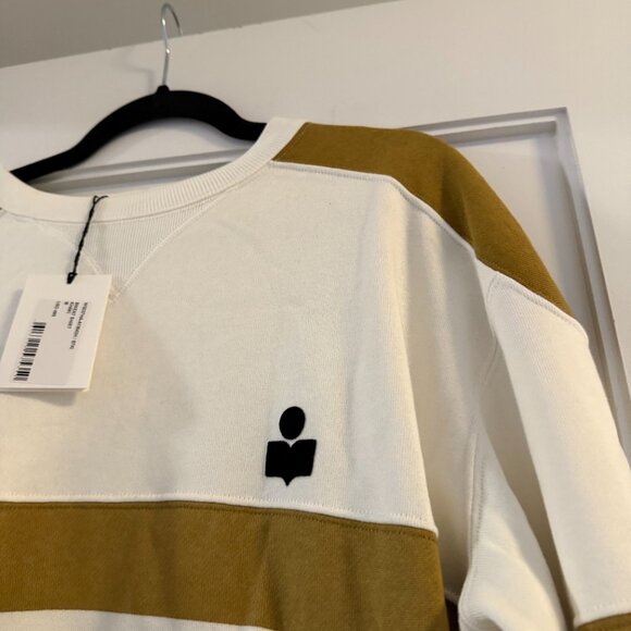 NWT Isabel Marant Meyoan Pullover Sweatshirt Crewneck Striped In Khaki Sz Medium - Picture 5 of 8